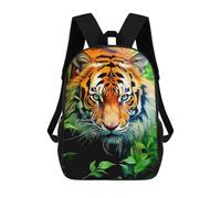 sinyumoney Tiger Portrait in Jungle Foliage Children's Backpacks School Backpack 3D Printed Backpack for Kids Travel Rucksacks Book Bags Kids School Bag 17inch
