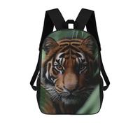 sinyumoney Tiger Portrait in Lush Greenery 17 Inch School Bag Backpack Teen Schoolbag 3D Printing Adjustable Schoolbag Fashion Pocket Bag for Kids Boys Girls Students