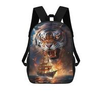 sinyumoney Tiger Ship Storm Ocean Backpack School Bag Fashion Stationery Backpack Waterproof Casual Daypacks- Perfect for Travel, Work And Daily Use 17inch