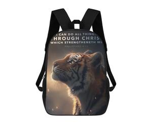 sinyumoney Tiger Strength Bible Verse Motvation Inspiration School Backpack Lightweight Airport College Students Back Pack- Perfect for Travel, Work And Daily Use 17inch
