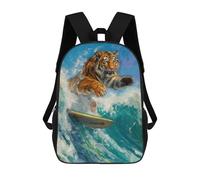 sinyumoney Tiger Surfer Surfing Waves Backpack with Pocket 3D Printed Backpacks, Travel Rucksacks Book Bags Kids School Bag 17inch
