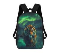 sinyumoney Tiger Under Aurora Borealis Backpack 3D Printed Children's School Backpack for Kids High Capacity Travel Rucksacks Book Bags Kids School Bag Back Pack 17inch