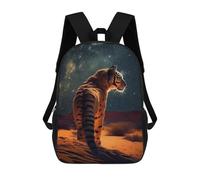 sinyumoney Tiger Under The Stars Children's Backpacks School Backpack 3D Printed for Kids Travel Rucksacks Book Bags Kids 17inch School Bag