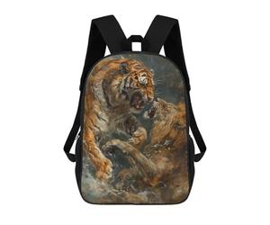 sinyumoney Tiger VS Lion Fighting Art 17inch School Bag 3D Printed Children's School Backpack Casual Fashion Travel Backpacks for Kids School Students