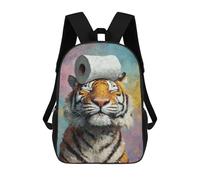 sinyumoney Tiger with Toilet Paper on Head 17 Inch Backpacks Kids Schoolbag,3D Printed Elementary And Middle School Students Backpacks for Boys Girls