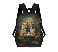 sinyumoney Tigers Tea Time in The Jungle Backpack Kids School Bag Boys Cartoon 3D Print Students Schoolbag Laptop Daypack for Boys Girls 17inch