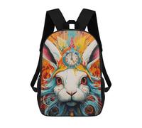 sinyumoney Timeless Rabbit A Whimsical Fusion of Colors And Clocks Backpacks 3D Printed School Bag Casual Kids Fashion School Bag for Boys Middle School Students School 17inch
