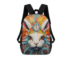 sinyumoney Timeless Rabbit A Whimsical Fusion of Colors And Clocks Backpacks 3D Printed School Bag Casual Kids Fashion School Bag for Boys Middle School Students School 17inch