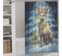 sinyumoney Tiny Reindeer Christmas Shower Curtain Waterproof Mould with Hooks Waterproof Fabric Modern Fabric Bathroom Decor Set for Bathtub Shower Stall 56.30x70.87Inch（143x180cm）