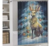 sinyumoney Tiny Reindeer Christmas with Hooks Waterproof Fabric Bathroom Curtains Modern Art for Kids Women Men 64.17x70.87Inch（163x180cm）
