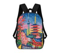 sinyumoney Tokyo Cityscape with Tower And Pagoda Kids Backpack, Kids School Bag 3D Printed School Backpacks for Boys And Teenager School Students 17inch