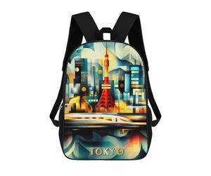 sinyumoney Tokyo Cubist Lights - Modern Geometric Cityscape Backpack School Rucksack Casual Daypacks School Work Travel Bag for Boys/Girls/Teenagers 17inch