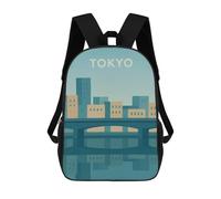 sinyumoney Tokyo Minimalist Cityscape Reflection Art Children's Backpacks School 3D Printed Bag Bookbag for Kids Travel Rucksacks Boy Girl Book Bags Kids School Bag 17inch