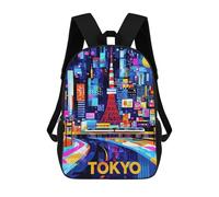 sinyumoney Tokyo Neon Glow - Colorful Geometric Cityscape Fashion Student School Backpack Suitable for Boys Girls Kids Casual Outdoor Travel Essential Daypack 17inch