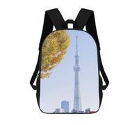 sinyumoney Tokyo Skytree with Autumn Leaves 3D Printed School Backpack Casual Children's Backpacks 3D Printed School Bag for Boys Elementary And Middle 17inch