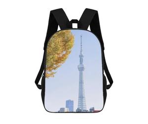 sinyumoney Tokyo Skytree with Autumn Leaves School Backpack Water Resistant Computer Rucksack- Perfect for Travel, Work And Daily Use 17inch