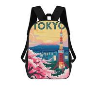 sinyumoney Tokyo Tower And Mount Fuji Art 3D Printed Children's School Backpack for Kids High Capacity Travel Rucksacks Book Bags Kids School Bag Back Pack 17inch