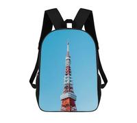 sinyumoney Tokyo Tower Backpacks Kids School Backpack School Bag 3D Printed Fashion School Bags for Boys Elementary And Middle School Students 17inch