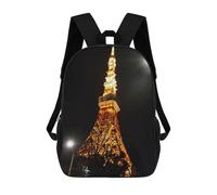 sinyumoney Tokyo Tower Night View Backpacks Kids School Backpack School Bag 3D Printed School Bag for Boys Elementary And Middle School Students 17inch