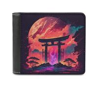 sinyumoney Torii Gate Under A Cosmic Moon 3D Print PU Leather Men's Wallet Use Holds Bills RFID Blocking Stylish Durable Wallets Youth Guys 11.7cm*9.5cm
