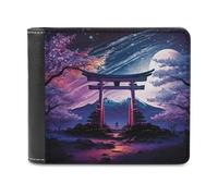 sinyumoney Torii Gate Under The Moonlit Sky 3D Print Clutch Purse Use Holds Bills RFID Blocking Banknote Compartments Durable Leather Men's Wallet 11.7cm*9.5cm