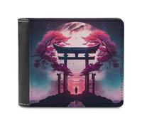 sinyumoney Torii Gate with Cherry Blossoms 3D Print PU Leather Men's Wallet Credit Card Holder Banknote Compartments Wallets for Boys Girls 11.7cm*9.5cm