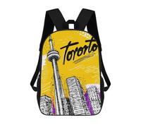 sinyumoney Toronto Cityscape Illustration 3D Printed Children's School Backpack for Kids High Capacity Travel Rucksacks Book Bags Kids School Bag Back Pack 17inch