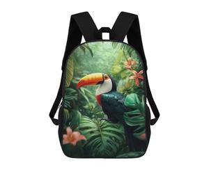 sinyumoney Toucan in Lush Tropical Foliage Children's Backpacks School 3D Printed Bag Bookbag for Kids Travel Rucksacks Boy Girl Book Bags Kids School Bag 17inch