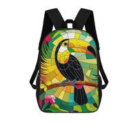 sinyumoney Toucan in Stained Glass Tropical Paradise 3D Printed School Backpack Casual Children's Backpacks 3D Printed School Bag for Boys Elementary And Middle 17inch