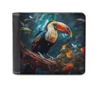 sinyumoney Toucan in The Rainforest 3D Print PU Leather Wallet Multiple Slots Banknote Compartments Stylish Durable Men's Wallets Gifts 11.7cm*9.5cm