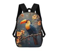 sinyumoney Toucan in Tropical Bloom School Bag Backpack Teen Schoolbag 3D Printing Adjustable Schoolbag Fashion Pocket Bag for Kids Boys Girls Students And Teenagers Fans 17inch
