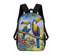 sinyumoney Toucans on A Floral Tree Kids School Backpack School Bag 3D Printed School Bag for Boys Elementary And Middle School Students 17inch