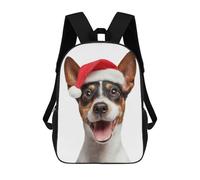 sinyumoney Toy Fox Terrier Dog with Santa Hat Rucksacks 3D Printed Children Backpacks Fashion Casual Daypack Cute Travel Bags Outdoor Casual Daypack for Boy And Girl 17inch