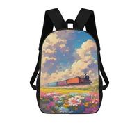 sinyumoney Train Journey Through Flower Fields 17inch School Bag 3D Printed Children's School Backpack Casual Fashion Travel Backpacks for Kids School Students