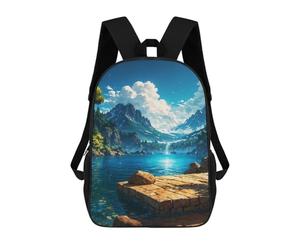 sinyumoney Tranquil Mountain Lake School Backpack School Bags for Girls Boys Backpack with Pocket Fashion School Bag Kids Backpack 17inch