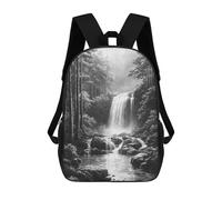 sinyumoney Tranquil Waterfall in Misty Forest - Charcoal Art School Backpack Large Lightweight Casual Backpack for Boys/Girls/Teenagers 17inch