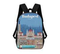 sinyumoney Travel to Budapest Children's Backpack, 3D Printed School Backpack, Backpack for Boys Girls, Adjustable School Bag for Primary School 17inch