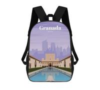 sinyumoney Travel to Granada Children's School Backpack 3D Printed for Kids Travel Rucksacks Book Bags for Boys Elementary School Students 17inch