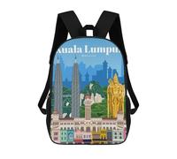 sinyumoney Travel to Kuala Lumpur Backpacks Kids Student Schoolbag,3D Printed Backpacks,Elementary And Middle School Students Backpacks for Boys Girls 17inch