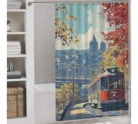 sinyumoney Travel To London Waterproof Polyester Fabric Shower Curtains Set with 12 Hooks for Bathroom Bathtub Apartment Decor 56.30x70.87Inch（143x180cm）