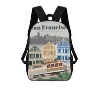 sinyumoney Travel to San Francisco Children's School Backpack 3D Printed for Kids Travel Rucksacks Book Bags for Boys Elementary School Students 17inch