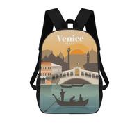 sinyumoney Travel to Venice Kids School Backpack 3D Printed Backpacks Fashion School Bag Rucksacks for Boys Elementary And Middle School Students 17inch