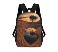 sinyumoney Tree Reflection in Desert Pool 3D Printed Kids 17inch Backpacks Boys Fashion Travel Backpacks School Bag for Boys Elementary And Middle School Students