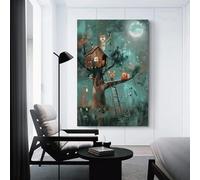 sinyumoney Treehouse Dreams - Forest Magic at Night Wall Pictures Living Room Cute Room Decor Ready to Hang Bedroom Artwork for Wall 12x18inch(30x45cm)