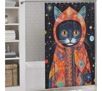 sinyumoney Tribal Animal Art 02 Cat Shower Curtains Mould Proof Daily Household Stylish Washable Hilarious Bath Curtain for Bathroom with Hooks 53.54x70.87Inch（136x180cm）