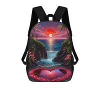 sinyumoney Tropical Beach Heart Sunset Kids Backpack, Kids School Bag 3D Printed School Backpacks for Boys And Teenager School Students 17inch