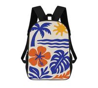sinyumoney Tropical Beach Illustration with Palm Tree 17 Inch Kids Backpack Fashion Fun Backpack Book Bag for Boys And Teenager 3D Printed for Boys
