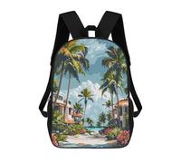 sinyumoney Tropical Beach Paradise Children's School Backpack 3D Printed for Kids Travel Rucksacks Book Bags Kids School Bag 17inch
