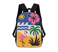 sinyumoney Tropical Beach Scene with Flamingo School Backpack Lightweight Schoolbag Dayback Bookbag College for Men, Women & Teenage Boys 17inch