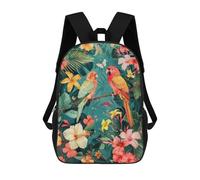 sinyumoney Tropical Birds And Hibiscus Flowers Rucksacks 3D Printed Children Backpacks Fashion Casual Daypack Cute Travel Bags Outdoor Casual Daypack for Boy And Girl 17inch